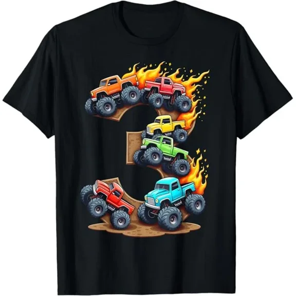 DOPASHIRT 3 Year Old Monster Truck Boy 3Rd Birthday Party T-Shirt Unisex S-5XL Hot Trending Shirt, Vintage Birthday Gift