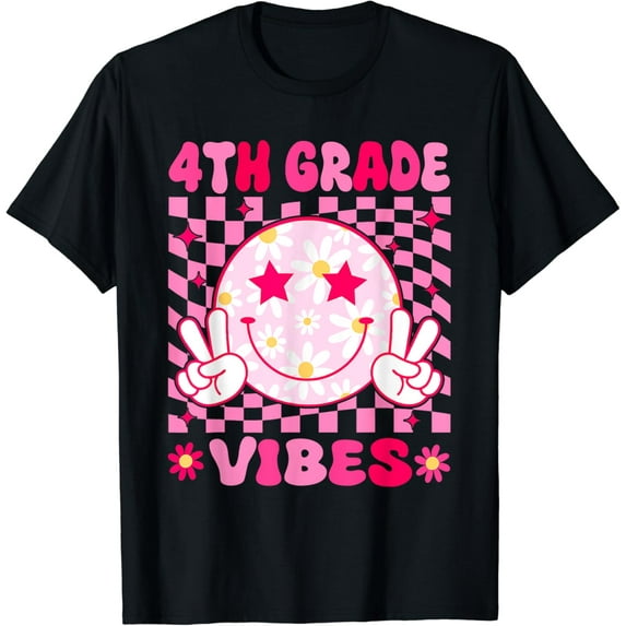 DOPASHIRT 4Th Grade Vibes Smile Face Fourth Grade Girls Back To School T-Shirt Unisex S-5XL Hot Trending Shirt, Vintage Birthday Gift