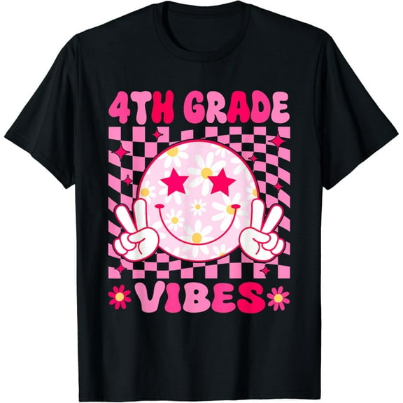 DOPASHIRT 4Th Grade Vibes Smile Face Fourth Grade Girls Back To School T-Shirt Unisex S-5XL Hot Trending Shirt, Vintage Birthday Gift