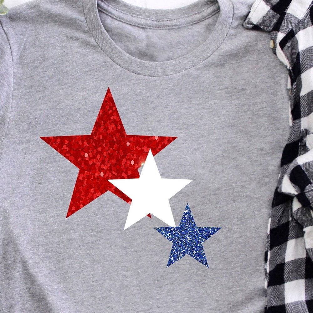 Rhinestone Star Print T-Shirt - Patriotic Style Top main image 0