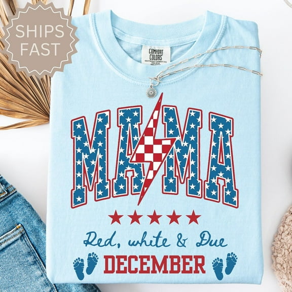 DOPASHIRT 4Th Of July Pregnancy Announcement Shirt, American Mama, Red White And Due, Patriotic Maternity Tee, July Fourth Shirt For Mom To Be Unisex S-5XL Hot Trending Shirt, Vintage Birthday Gift