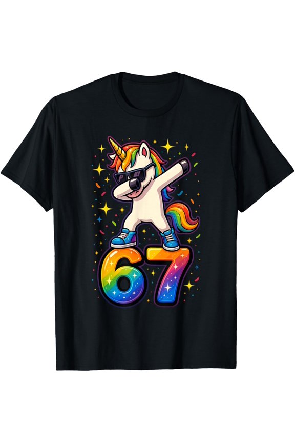 67 Unicorn Dabbing Six Seven Funny T-Shirt Unisex S-5XL Hot Trending Shirt, Vintage Birthday Gift