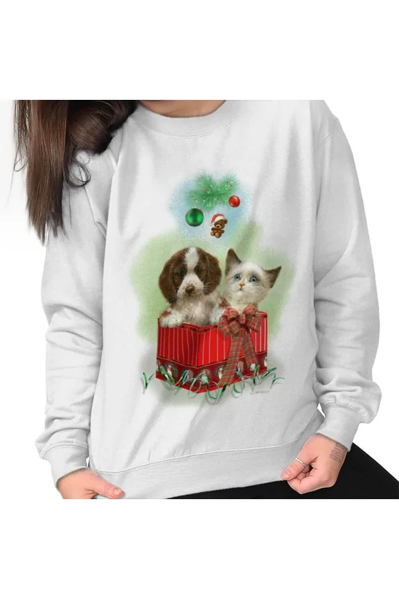 Adorable Puppy Kitten San.Ta Claus Xmas Crew Sweatshirt Trendy Sweatshirt, Birthday Gift