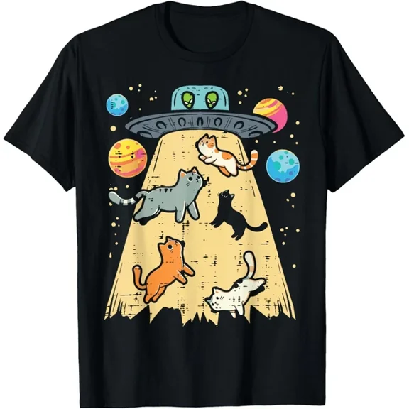 DOPASHIRT Alien Abduction Cats Ufo Flying Saucer Space Women Girls Kid T-Shirt Unisex S-5XL Hot Trending Shirt, Vintage Birthday Gift