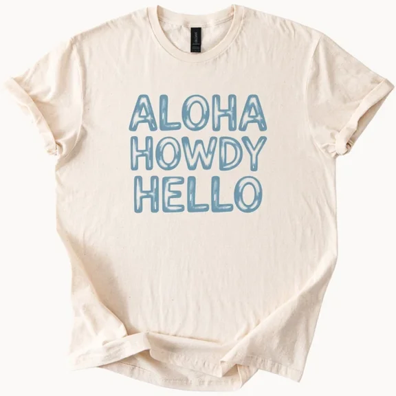 DOPASHIRT Aloha Howdy Hello Graphic Tee Fun Greeting Shirt Cute Summer Top Unique Design Unisex S-5XL Hot Trending Shirt, Vintage Birthday Gift