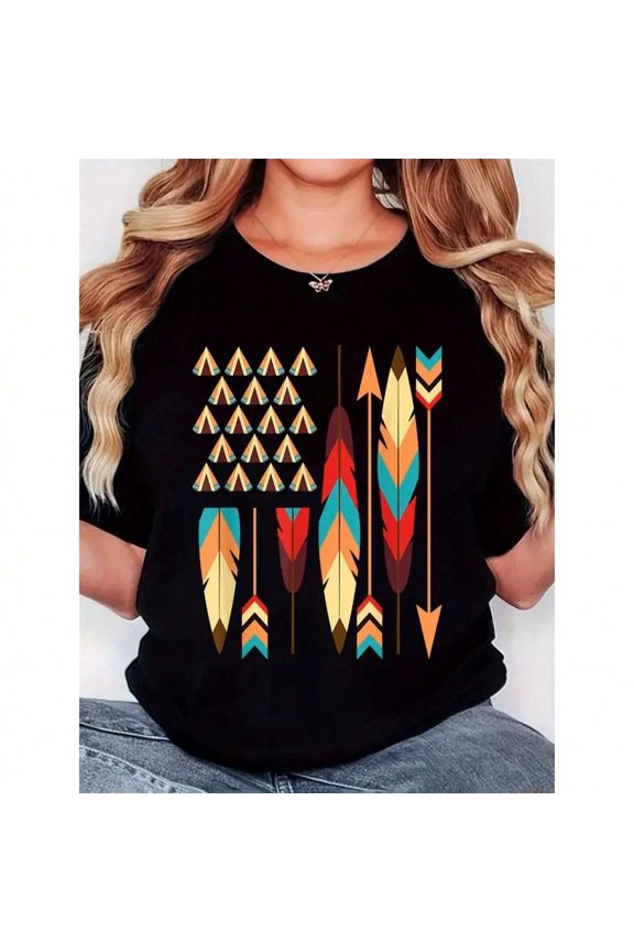 DOPASHIRT Arrow Print T-Shirt - Soft Casual Round Neck Short Sleeve Unisex S-5XL Hot Trending Shirt, Vintage Birthday Gift