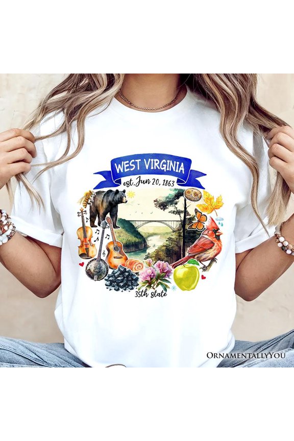 Artistic West Virginia State Themes And Landmarks T-Shirt, Tee For History And Travel Lovers Unisex S-5XL Hot Trending Shirt, Vintage Birthday Gift