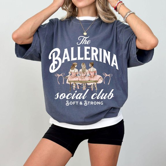 DOPASHIRT Ballerina Social Club Graphic Tee, Vintage Inspired Ballet Dancer Shirt, Coquette Dance Tee, Trendy Balletcore Apparel, Dance Gift Unisex S-5XL Hot Trending Shirt