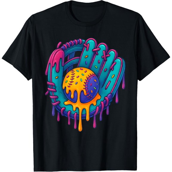 DOPASHIRT Baseball Gloves Drip Ice Cream Drip T-Shirt Unisex S-5XL Hot Trending Shirt, Vintage Birthday Gift