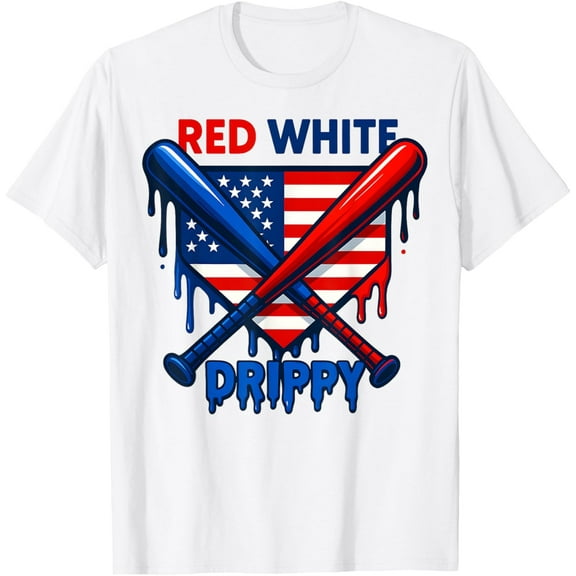 DOPASHIRT Baseball Ice Cream Red White & Drippy 4Th Of July Patriotic T-Shirt Unisex S-5XL Hot Trending Shirt, Vintage Birthday Gift