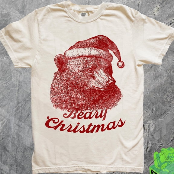 DOPASHIRT Beary Xmas Vintage Style T-Shirt, Funny Animal Xmas Shirt, Xmas Party Tee, Casual Tee For Him, Holiday, San.Ta Hat Unisex S-5XL Hot Trending Shirt, Vintage Birthday Gift