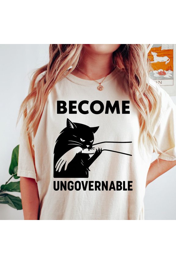 Become Ungovernable Shirt, Funny Animal Shirt, Anarchy Shirt Gift, Cat Biting Shirt, Leftist Shirt Gift Unisex S-5XL Hot Trending Shirt, Vintage Birthday Gift