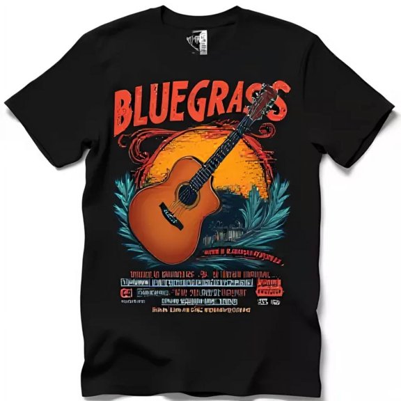 DOPASHIRT Black T-Shirt With Vibrant Bluegrass Graphic & Sunset Design Unisex S-5XL Hot Trending Shirt, Vintage Birthday Gift