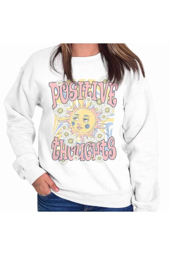 Boho Celestial Sun Face Positive Thoughts Sweatshirt Trendy Sweatshirt, Birthday Gift