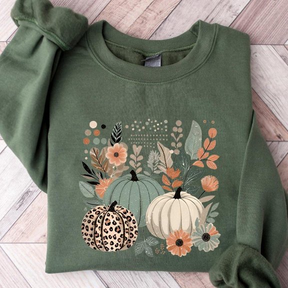 DOPASHIRT Boho Fall Floral Sweatshirt, Retro Fall Sweatshirt, Autumn Vibes Sweatshirt, Pumpkin Season Graphic Tee, Fall Pumpkin, Fall Season Sweatshirt Trendy Sweatshirt, Birthday Gift