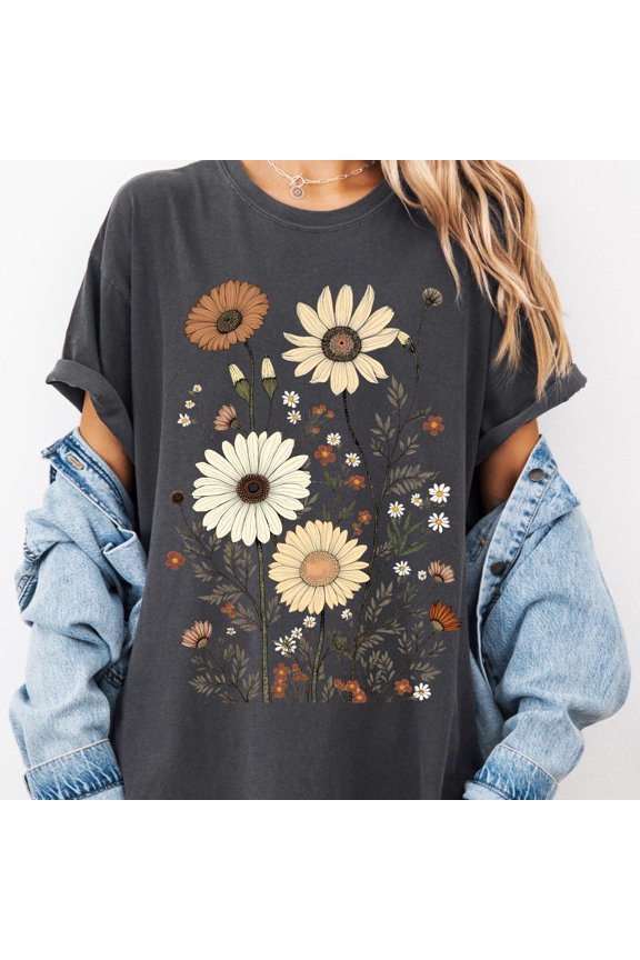 Boho Flowers Shirt, Vintage Wildflowers Shirt, Retro Wildflowers Shirt, Trending Popular, Neutral Florals Unisex S-5XL Hot Trending Shirt, Vintage Birthday Gift