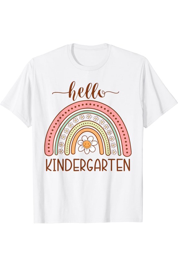 Boho Rainbow Hello Kindergarten First Day Of School Teacher T-Shirt Unisex S-5XL Hot Trending Shirt, Vintage Birthday Gift