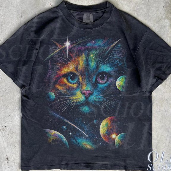 DOPASHIRT Cat Galaxy Vintage 90S Graphic Style Tshirt, Retro Mystical Cat Faded Shirt, Cat Lovers Y2K Mythical Shirt Gift Unisex S-5XL Hot Trending Shirt, Vintage Birthday Gift