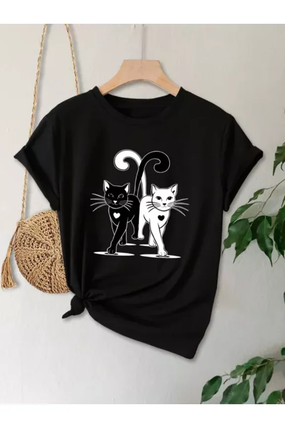 DOPASHIRT Cat Print For Fashion Top, Plus Size, Short Sleeve, Round Neck Unisex S-5XL Hot Trending Shirt, Vintage Birthday Gift