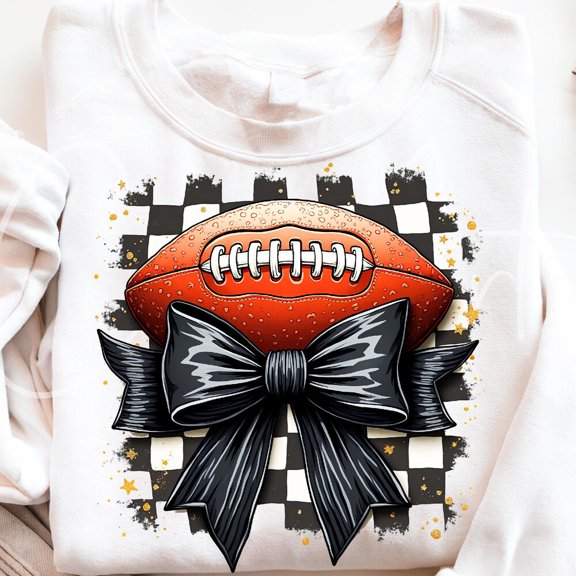 DOPASHIRT Checkered Background Football Design, Black Bow Football, Sports Football Ribbon Clipart, Trendy Football Mom Digital Artwork Unisex S-5XL Hot Trending Shirt, Vintage Birthday Gift