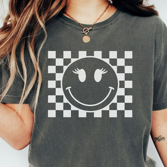 DOPASHIRT Checkered Smiley Face Shirt, Oversized Vintage T-Shirt, Positive Shirt, Retro Smiley Face Shirt, Shirt Unisex S-5XL Hot Trending Shirt, Vintage Birthday Gift