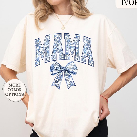 DOPASHIRT Chinoiserie Mama Shirt, Coquette Mama Tee, Mothers Day Gift, Shirt For Mama, Preppy Mom, Toile Bow Shirt, Mama Tee Unisex S-5XL Hot Trending Shirt, Vintage Birthday Gift