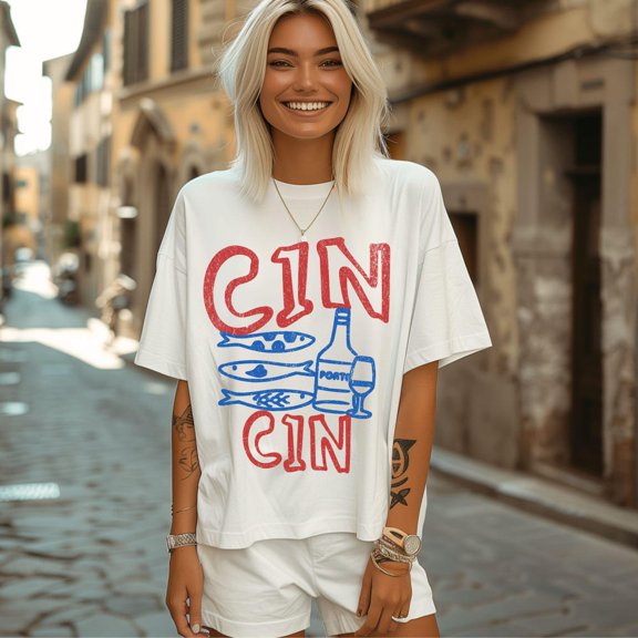 DOPASHIRT Cin Cin Graphic Tee, Vintage Wash Sardines T Shirt, Trendy Downtown Girl T Shirt, Lisbon Portugal Shirt, Retro Dinner Collage Tee Unisex S-5XL Hot Trending Shirt, Vintage Birthday Gift