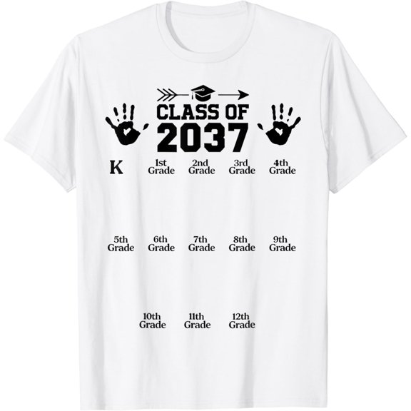 DOPASHIRT Class Of 2037 Grow With Me Handprint Pre-K 12Th Grade T-Shirt Unisex S-5XL Hot Trending Shirt, Vintage Birthday Gift