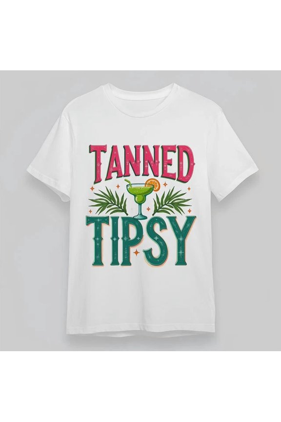 Cocktail Palm Tree Graphic Tee White Cotton Short Sleeve Unisex S-5XL Hot Trending Shirt, Vintage Birthday Gift