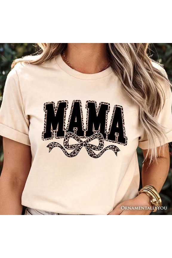Coquette Leo.Pard Mama T-Shirt, Retro Bow Varsity Tee For Trendy Moms Unisex S-5XL Hot Trending Shirt, Vintage Birthday Gift