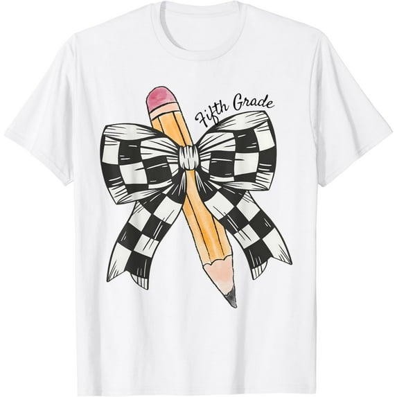 DOPASHIRT Coquette Pencil Bow Fifth Grade Teacher Kids Back To School T-Shirt Unisex S-5XL Hot Trending Shirt, Vintage Birthday Gift