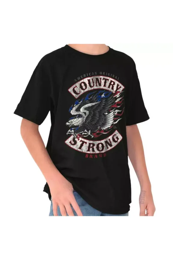 DOPASHIRT Country Strong Brand Usa Flag Eagle Logo Crewneck T Shirt Unisex S-5XL Hot Trending Shirt, Vintage Birthday Gift