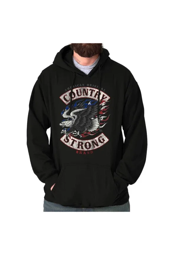 Country Strong Brand Usa Flag Eagle Logo Hoodie Outdoor Hoodie, Trendy Hoodie, Birthday Gift