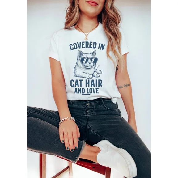 DOPASHIRT Covered In Cat Hair And Love Shirt Funny Cat Mom Tee Pet Lover Gift Cute Feline Unisex S-5XL Hot Trending Shirt, Vintage Birthday Gift