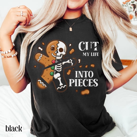 DOPASHIRT Cut My Life Into Pieces Gingerbread Xmas Shirt Elder Emo Gothmas Punk Goth Tshirt Black Emo Creepmas Tee Unisex S-5XL Hot Trending Shirt, Vintage Birthday Gift