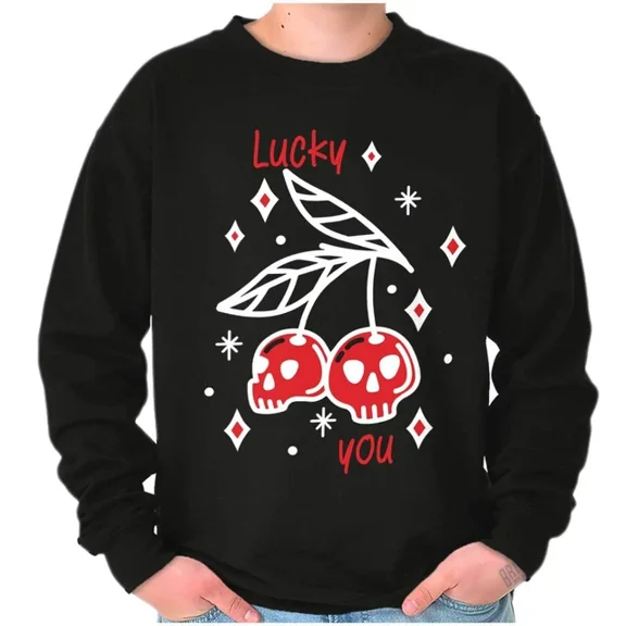 DOPASHIRT Cute Retro Lucky You Cherry Skulls Sparkles Sweatshirt Trendy Sweatshirt, Birthday Gift