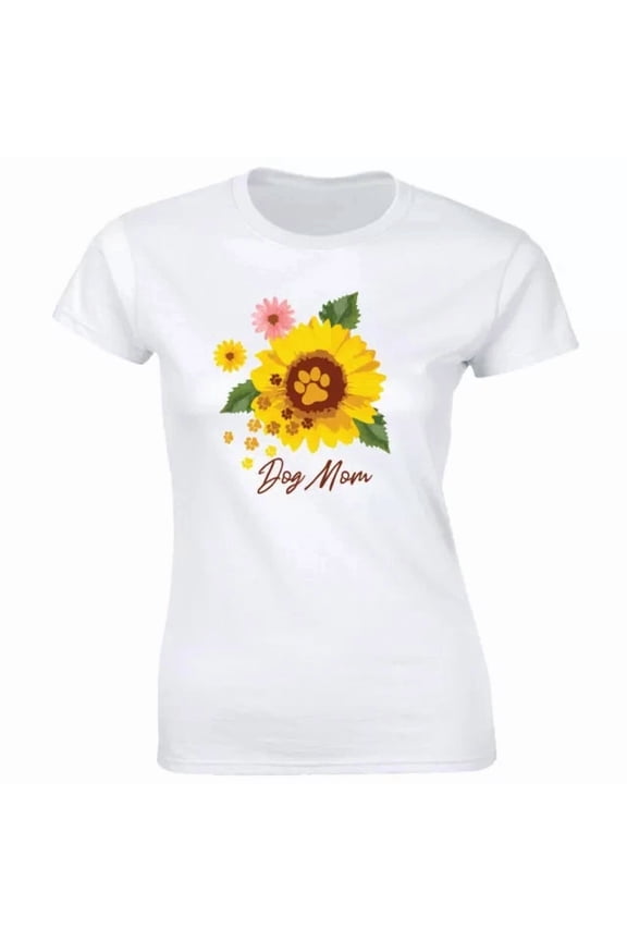 Dog Mom With Sunflower And Puppy Paw Image Shirt Unisex S-5XL Hot Trending Shirt, Vintage Birthday Gift