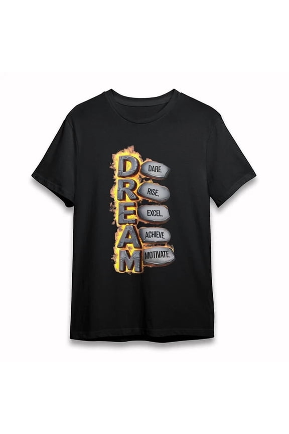 Dream Stone Words Dare Rise Tee Cotton Short Sleeve Black Unisex S-5XL Hot Trending Shirt, Vintage Birthday Gift