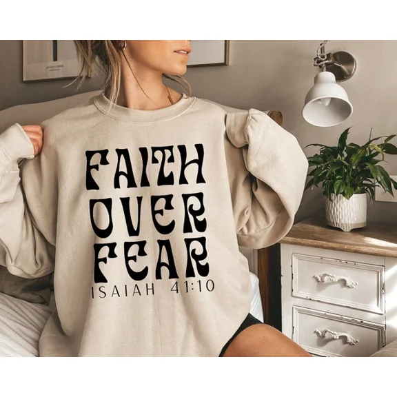 DOPASHIRT Faith Over Fear Sweatshirt, Postive Vibes Crewneck Trendy Sweatshirt, Birthday Gift