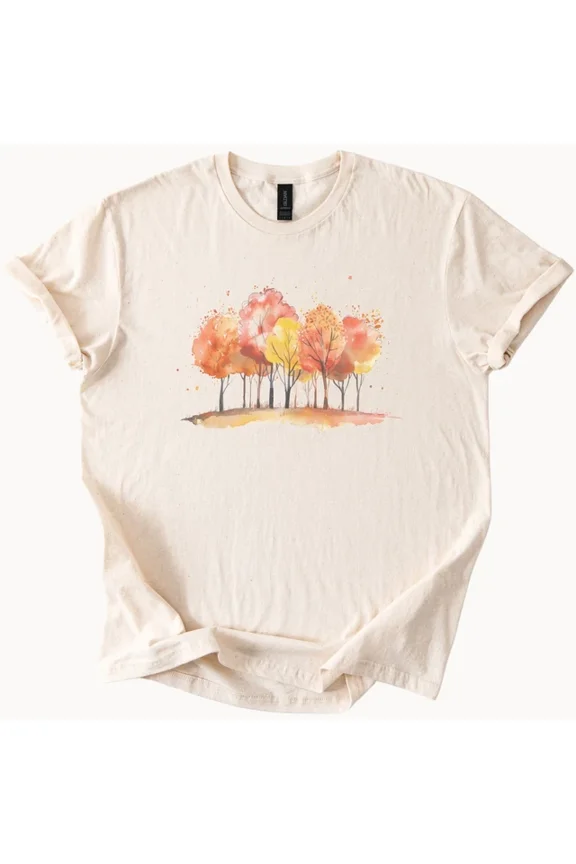 Fall Watercolor Trees Shirt Autumn Forest Graphic Tee Hand Painted Art Unisex S-5XL Hot Trending Shirt, Vintage Birthday Gift