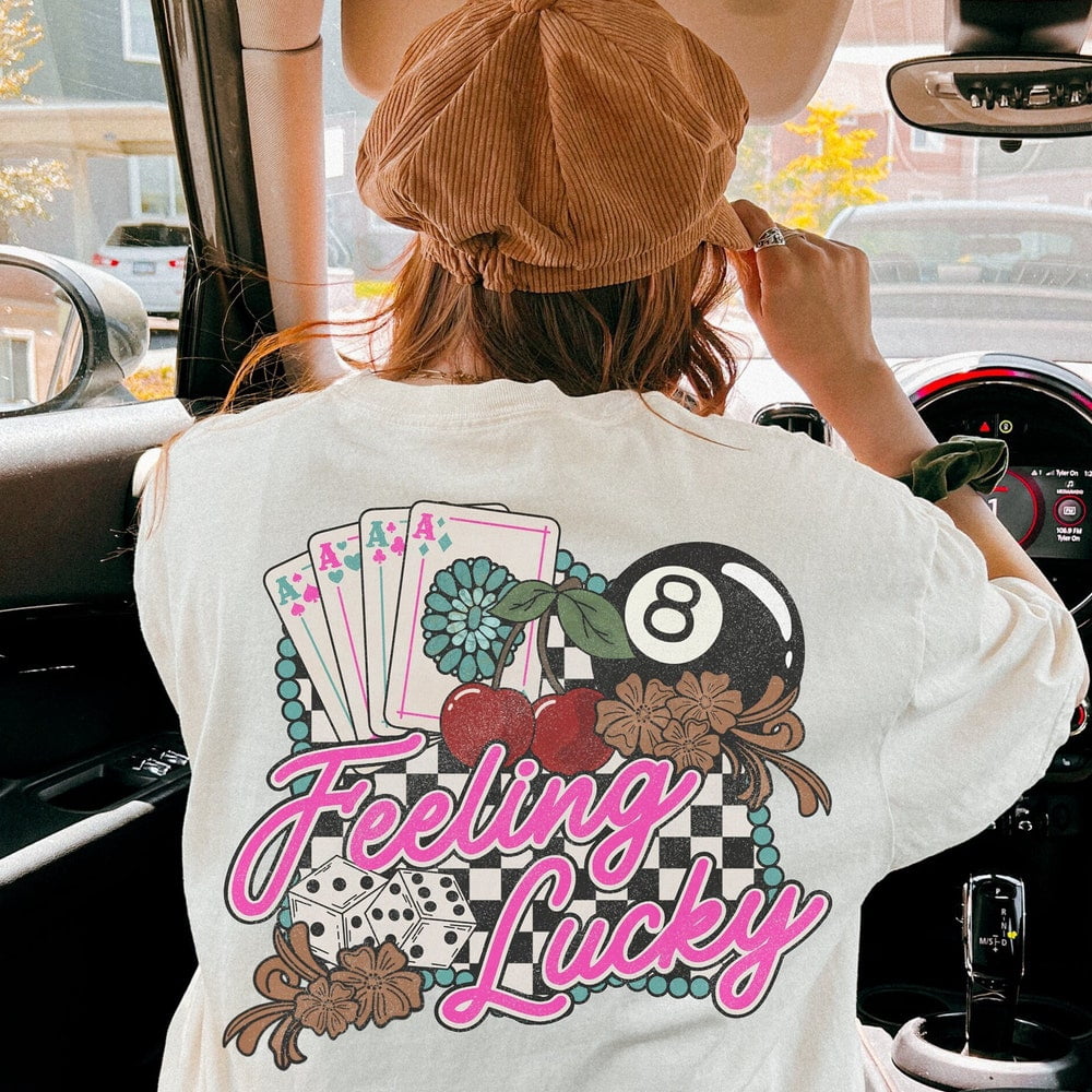 DOPASHIRT Feeling Lucky Western Graphic Tee Retro Checkered Rodeo Shirt ...