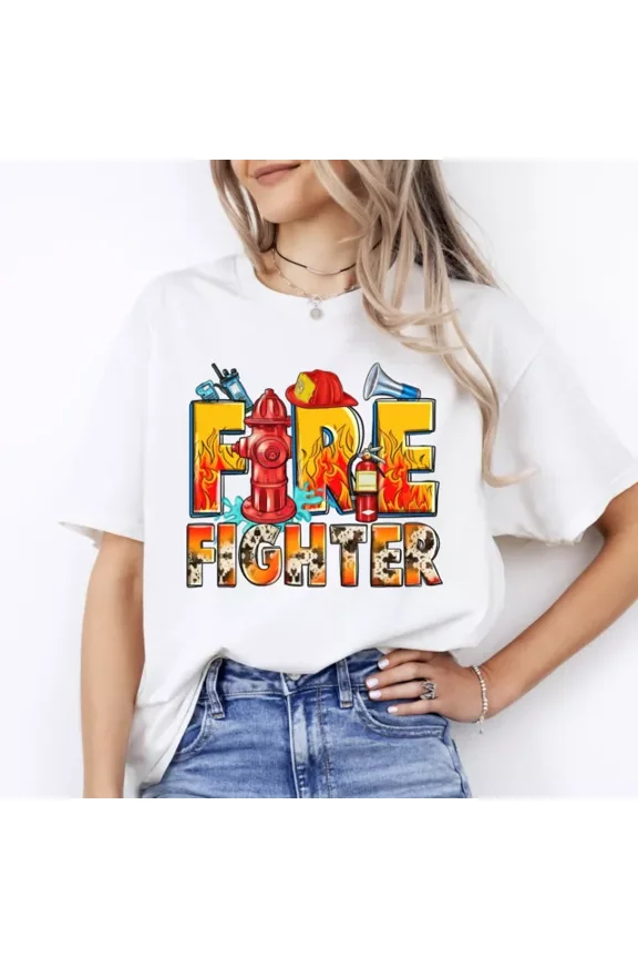 Firefighter T-Shirt Gift Fire Fighter Wife Tee White Sport Unisex S-5XL Hot Trending Shirt, Vintage Birthday Gift