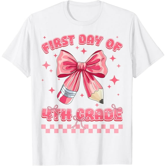 DOPASHIRT First Day Of 4Th Grade Coquette Back To School Girls T-Shirt Unisex S-5XL Hot Trending Shirt, Vintage Birthday Gift