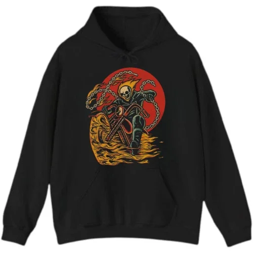 DOPASHIRT Flame Rider Fire Skeleton Motorcycle Hal.Low.Een Hoodie Outdoor Hoodie, Trendy Hoodie, Birthday Gift