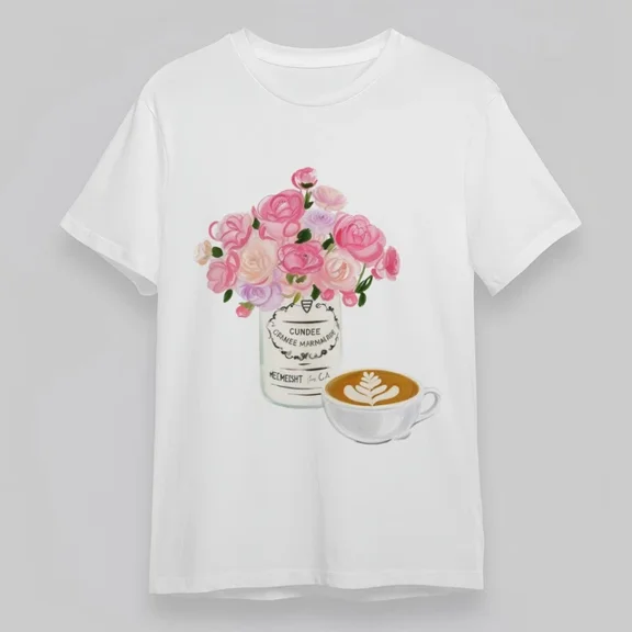 DOPASHIRT Floral Vase With Flowers And Coffee Art Graphic Tee Unisex S-5XL Hot Trending Shirt, Vintage Birthday Gift