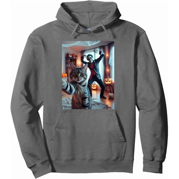 DOPASHIRT Funny Cat Selfie With Skeleton Scary Hal.Low.Een Hoodie Outdoor Hoodie, Trendy Hoodie, Birthday Gift