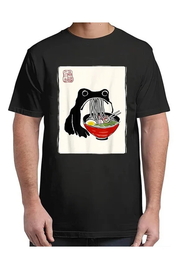 DOPASHIRT Funny Grumpy Frog Ramen Sumi-E Kawaii Ink Painting Japanese T-Shirt Unisex S-5XL Hot Trending Shirt, Vintage Birthday Gift