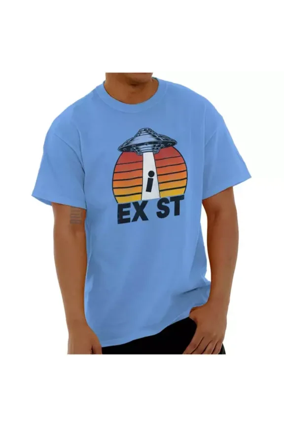 Funny Outer Space Alien Ufo I Exist Womens Or Mens Crewneck T Shirt Unisex S-5XL Hot Trending Shirt, Vintage Birthday Gift