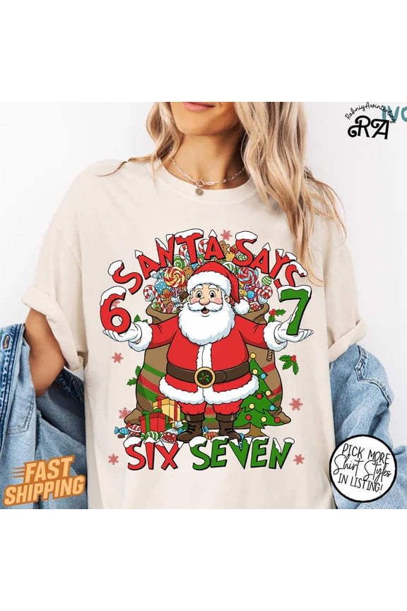 Funny San.Ta Say Six Seven Shirt, 67 Shirt, Retro Coquette Number Shirt, Viral Trendy Oversized Tee Unisex S-5XL Hot Trending Shirt, Vintage Birthday Gift