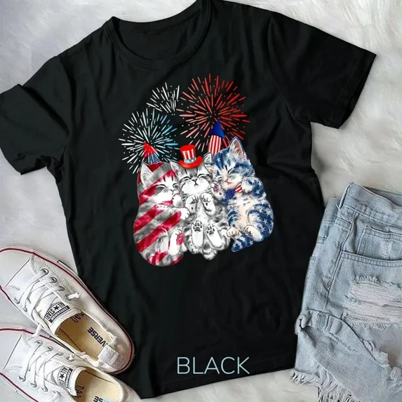 DOPASHIRT Funny Three Cat 4Th Of July American Flag Patriotic Cat T-Shirt Unisex S-5XL Hot Trending Shirt, Vintage Birthday Gift